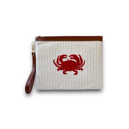 MARINE YENGEÇ DESEN HAM KETEN EL ÇANTASI-KIRMIZI