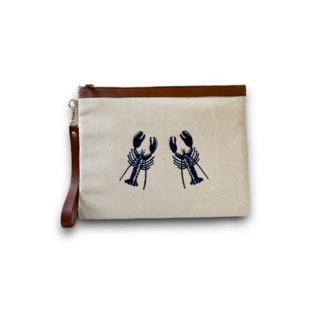 MARINE Istakoz nakış işlemeli ham keten clutch