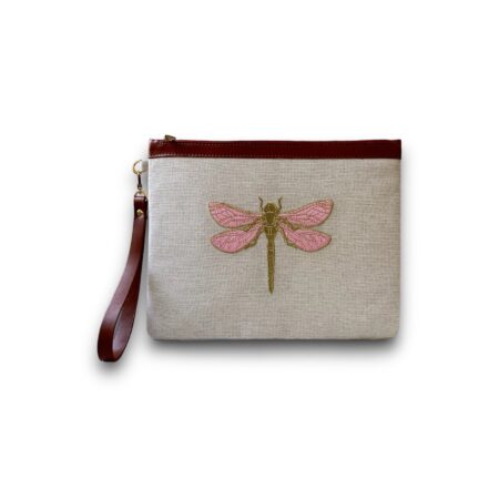 MARINE Yusufçuk nakış işlemeli ham keten clutch