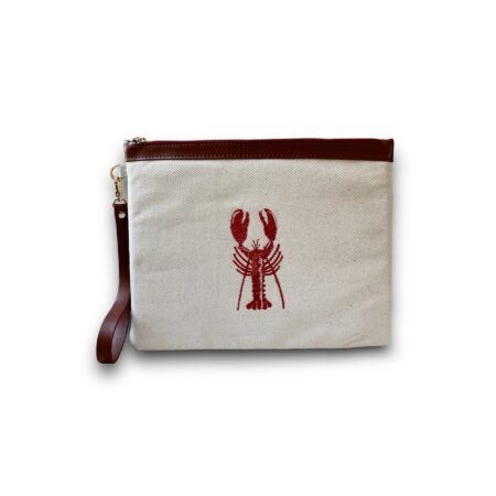 MARINE-Istakoz nakış işlemeli ham keten clutch