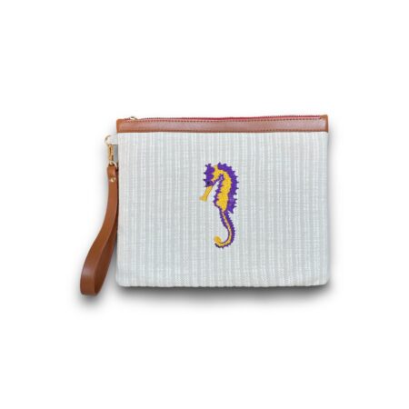 MARINE Denizatı nakış işlemeli ham keten clutch