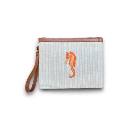 MARINE Denizatı nakış işlemeli ham keten clutch